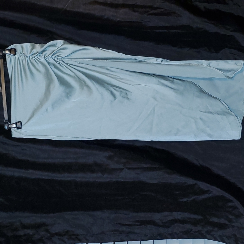 Pastel Turquoise silky sexy slit skirt